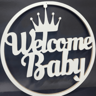 שלט Welcome Baby מעץ עגול לבן x1