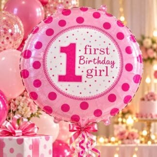 M18 Pink balloon "1 first birthday girl" x1
