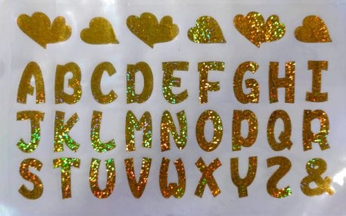 Alphabet Letters stikers english single page  gold  דף יחיד זהב ABC מדבקות x1