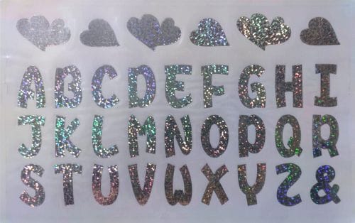 Alphabet Letters stikers english single page silver  דף יחיד כסף ABC מדבקות x1