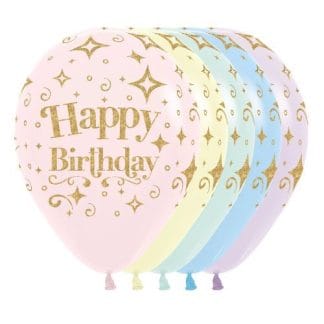 RSp12 Sempertex /600 Pastel Matte Assorted "Happy Birthday" פסטל צבעוני x12